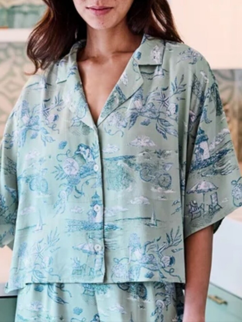 Printfresh Pajama Top Eco Satin Wildest Dreams Mermaid Toile Size Small